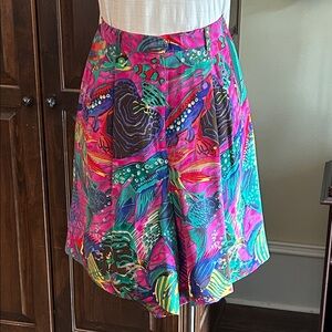 1980’s Sz 4 Ann May Ocean Theme 100% Silk Skort Short Shirt GVC